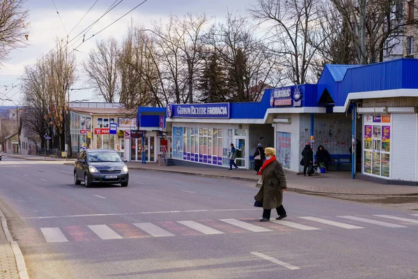 February 2022 Balti Moldova Pedestrian Crossing Public Transport Stop Background — Photo