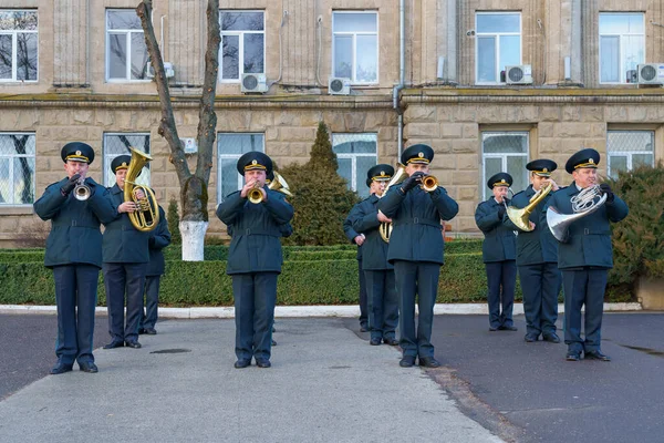 February 2022 Balti Moldova Military Band Central City Square Background — Zdjęcie stockowe