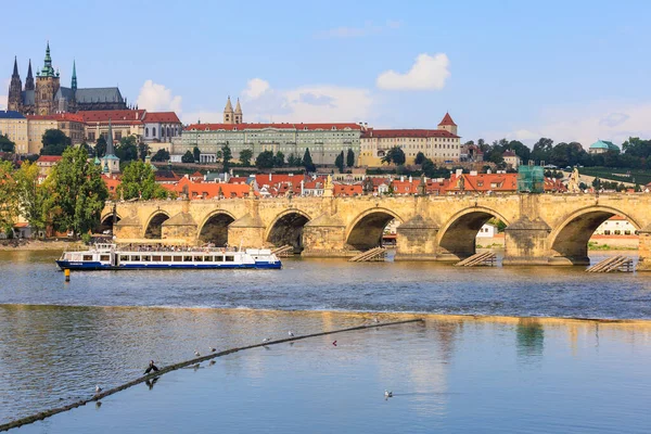 August 2022 Prague Czech Republic Pleasure Boat Vltava River Background — Fotografia de Stock