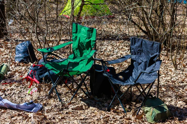 March 2022 Mindrestii Moldova Tourist Folding Chairs Real Camping Conditions — Stock fotografie
