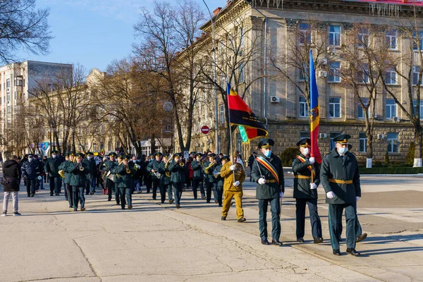 Φεβρουαρίου 2022 Balti Μολδαβία Μια Στρατιωτική Παρέλαση Περνά Μέσα Από — Φωτογραφία Αρχείου