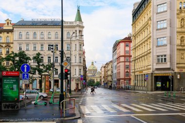 August 28, 2022 Prague, Czech Republic. Street view of the old city of Prague. Background with copy space for text.