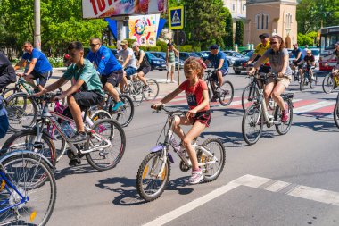 June 4, 2022 Balti Moldova. Mass gathering of amateur cyclists in the city. Illustrative editorial, background.