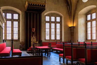 August 22, 2022 Prague, Czech Republic. Medieval vintage interiors in Prague Castle. Background with selective focus and copy space for text