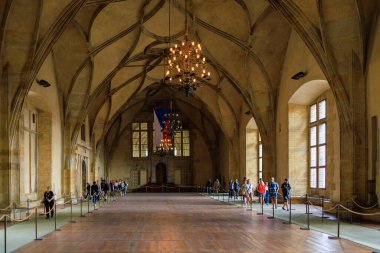 August 22, 2022 Prague, Czech Republic. Medieval vintage interiors in Prague Castle. Background with selective focus and copy space for text