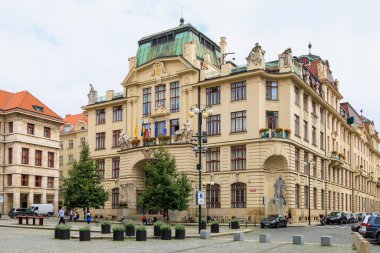August 25, 2022 Prague, Czech Republic. Street view of the old city of Prague. Background with copy space for text.