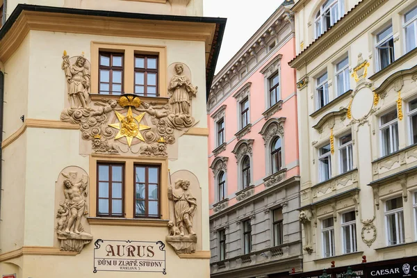 stock image August 24, 2022 Prague, Czech Republic. Houses of old classical European architecture. Background with copy space for text.