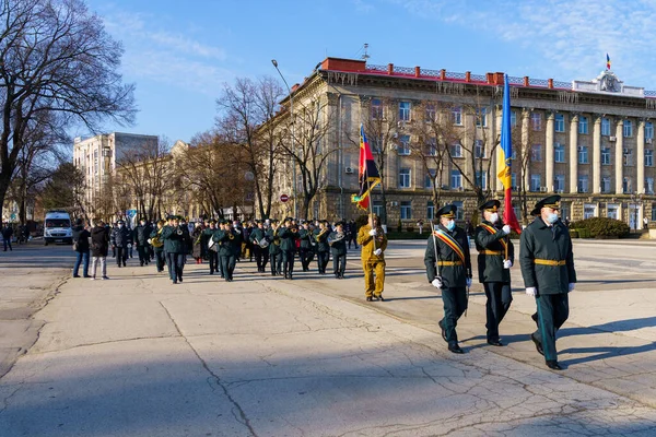 Февраля 2022 Года Бельцы Молдова Военный Парад Проходит Через Городскую — стоковое фото
