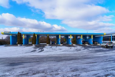 January 24, 2022 Balti Moldova. Gas station with methane. News editorial background
