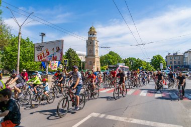 June 4, 2022 Balti Moldova. Mass gathering of amateur cyclists in the city. Illustrative editorial, background.