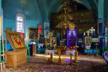 February 14, 2022 Cuhurestii Moldova. Editorial background for news. Interior of the old church.
