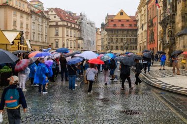 August 24, 2022 Prague, Czech Republic. Street view of the old city of Prague. Background with copy space for text.