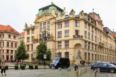 August 24, 2022 Prague, Czech Republic. Street view of the old city of Prague. Background with copy space for text.