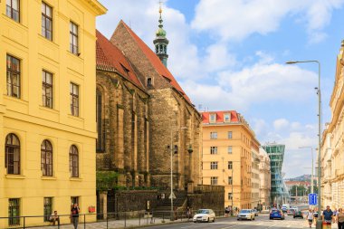 August 26, 2022 Prague, Czech Republic. Street view of the old city of Prague. Background with copy space for text.