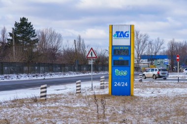 January 24, 2022 Balti Moldova. Gas station with methane. News editorial background