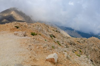 Very beautiful view from the top of Mount Tahtali or Olympos of the Kemer district of Antalya province in Turkey. A popular tourist spot for sightseeing and skydiving. Background or landscape