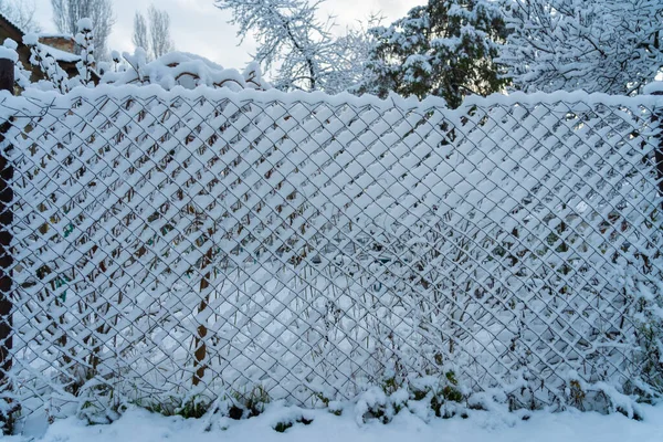 Wire Fence Snow Winter Background Selective Focus — Stock Photo, Image