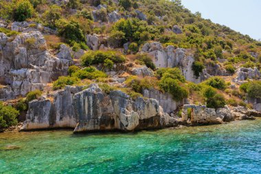 The ruins of a sunken ancient city on the island of Kekova another name for Karavola, Lycian Dolichiste near Demre and Kas in Turkey in the province of Antalya, one of the centers of Lycia