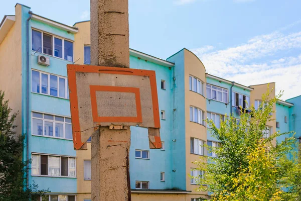 Une Planche Cassée Sans Cerceau Basket Sur Terrain Sport Cour — Photo