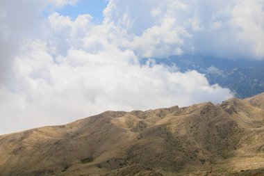 Very beautiful view from the top of Mount Tahtali or Olympos of the Kemer district of Antalya province in Turkey. A popular tourist spot for sightseeing and skydiving. Background or landscape