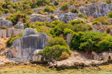 The ruins of a sunken ancient city on the island of Kekova another name for Karavola, Lycian Dolichiste near Demre and Kas in Turkey in the province of Antalya, one of the centers of Lycia