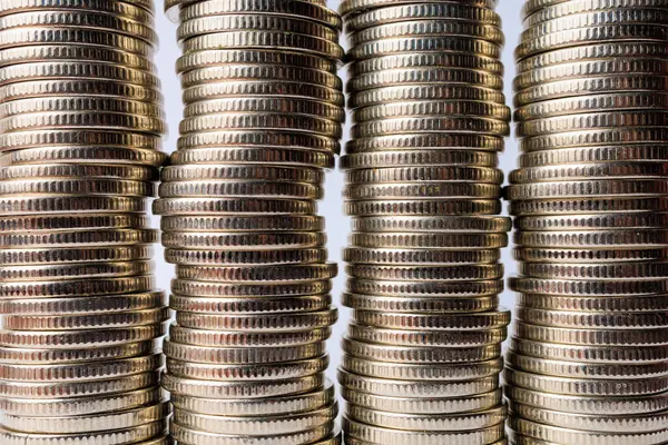 stock image Background of stacks of coins. Business backdrop. Textured surface close-up