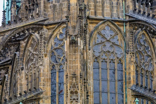 Details Exterior Gothic Catholic Cathedral Vitus Wenceslas Vojtech Prague Castle —  Fotos de Stock