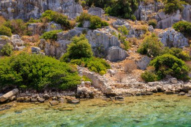 The ruins of a sunken ancient city on the island of Kekova another name for Karavola, Lycian Dolichiste near Demre and Kas in Turkey in the province of Antalya, one of the centers of Lycia