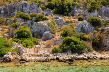 The ruins of a sunken ancient city on the island of Kekova another name for Karavola, Lycian Dolichiste near Demre and Kas in Turkey in the province of Antalya, one of the centers of Lycia