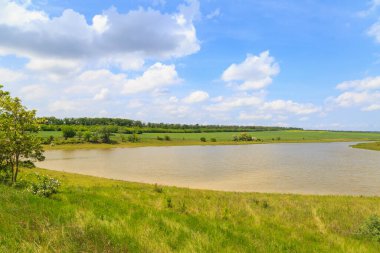 Göl, Doğu Avrupa 'nın doğal su kaynağı. Seçici odak ve kopyalama alanı olan arkaplan
