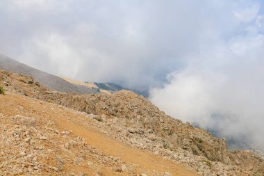 Very beautiful view from the top of Mount Tahtali or Olympos of the Kemer district of Antalya province in Turkey. A popular tourist spot for sightseeing and skydiving. Background or landscape