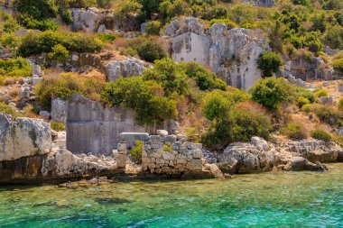 The ruins of a sunken ancient city on the island of Kekova another name for Karavola, Lycian Dolichiste near Demre and Kas in Turkey in the province of Antalya, one of the centers of Lycia