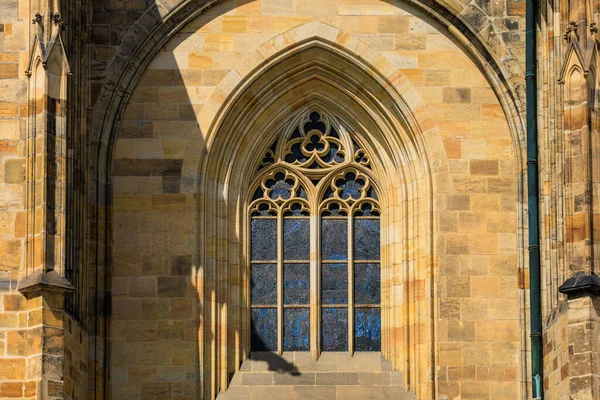 stock image Details of the exterior of the Gothic Catholic Cathedral of St. Vitus, Wenceslas and Vojtech in Prague Castle. Background with selective focus and copy space