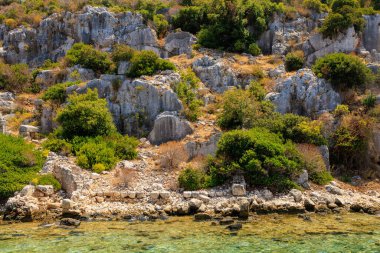 The ruins of a sunken ancient city on the island of Kekova another name for Karavola, Lycian Dolichiste near Demre and Kas in Turkey in the province of Antalya, one of the centers of Lycia