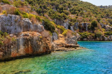 The ruins of a sunken ancient city on the island of Kekova another name for Karavola, Lycian Dolichiste near Demre and Kas in Turkey in the province of Antalya, one of the centers of Lycia