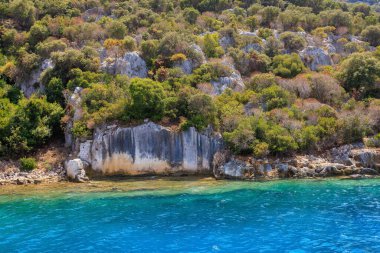 The ruins of a sunken ancient city on the island of Kekova another name for Karavola, Lycian Dolichiste near Demre and Kas in Turkey in the province of Antalya, one of the centers of Lycia