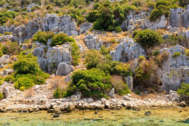 The ruins of a sunken ancient city on the island of Kekova another name for Karavola, Lycian Dolichiste near Demre and Kas in Turkey in the province of Antalya, one of the centers of Lycia