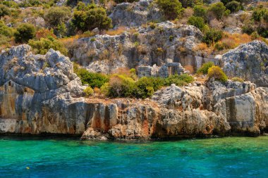 The ruins of a sunken ancient city on the island of Kekova another name for Karavola, Lycian Dolichiste near Demre and Kas in Turkey in the province of Antalya, one of the centers of Lycia