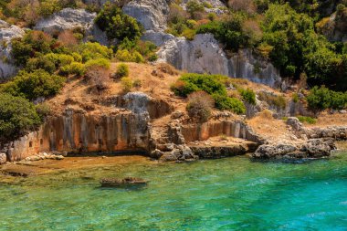 The ruins of a sunken ancient city on the island of Kekova another name for Karavola, Lycian Dolichiste near Demre and Kas in Turkey in the province of Antalya, one of the centers of Lycia