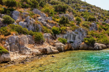 The ruins of a sunken ancient city on the island of Kekova another name for Karavola, Lycian Dolichiste near Demre and Kas in Turkey in the province of Antalya, one of the centers of Lycia