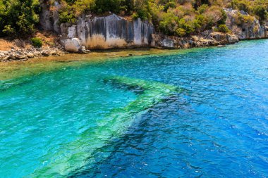 The ruins of a sunken ancient city on the island of Kekova another name for Karavola, Lycian Dolichiste near Demre and Kas in Turkey in the province of Antalya, one of the centers of Lycia