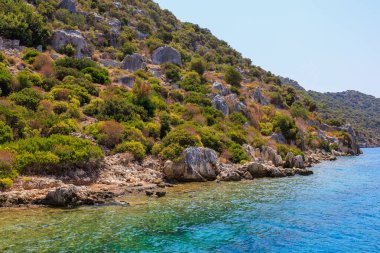 The ruins of a sunken ancient city on the island of Kekova another name for Karavola, Lycian Dolichiste near Demre and Kas in Turkey in the province of Antalya, one of the centers of Lycia
