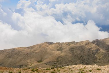 Very beautiful view from the top of Mount Tahtali or Olympos of the Kemer district of Antalya province in Turkey. A popular tourist spot for sightseeing and skydiving. Background or landscape