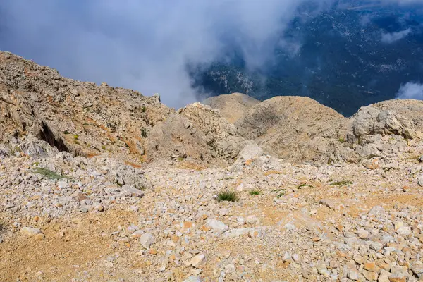 Very beautiful view from the top of Mount Tahtali or Olympos of the Kemer district of Antalya province in Turkey. A popular tourist spot for sightseeing and skydiving. Background or landscape