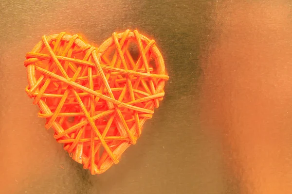 Ξύλινη Καρδιά Rattan Εργασία Σχήμα Καρδιάς Έννοια Αγάπης Ιστορικό Επιλεκτική — Φωτογραφία Αρχείου