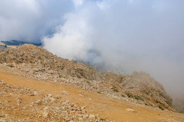 stock image Very beautiful view from the top of Mount Tahtali or Olympos of the Kemer district of Antalya province in Turkey. A popular tourist spot for sightseeing and skydiving. Background or landscape