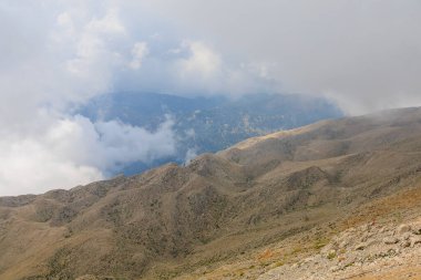 Very beautiful view from the top of Mount Tahtali or Olympos of the Kemer district of Antalya province in Turkey. A popular tourist spot for sightseeing and skydiving. Background or landscape