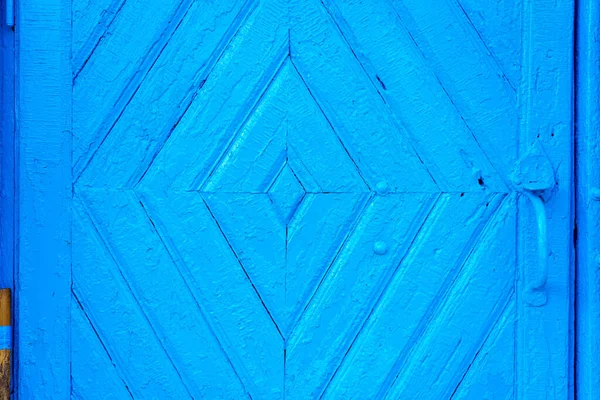 Superfície Texturizada Áspera Uma Porta Vintage Madeira Azul Fundo Plano — Fotografia de Stock