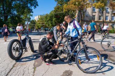 September 4, 2022 Balti Moldova. Mass gathering of amateur cyclists in the city. Illustrative editorial, background.