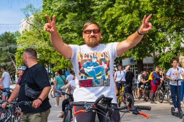 June 4, 2022 Balti Moldova. Mass gathering of amateur cyclists in the city. Illustrative editorial, background.